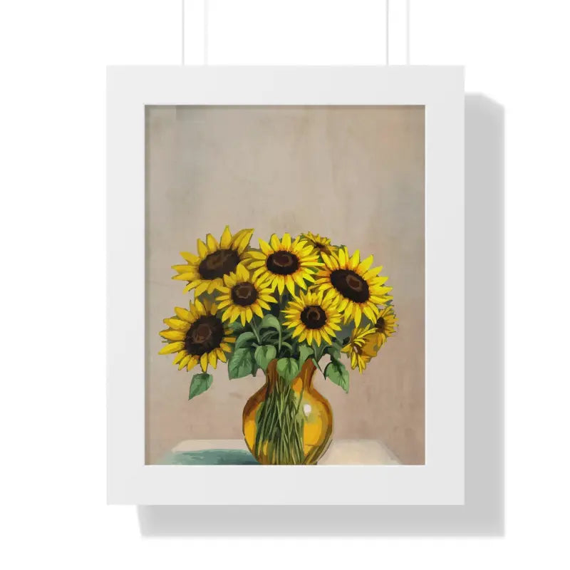 Sunflower Framed Vertical Poster: Brighten your Space! - 11’’ x 14’’ / White Poster