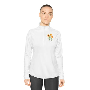 Floral Ladies Quarter-zip Pullover - Sunflower Design - Dipaliz - Sweatshirts