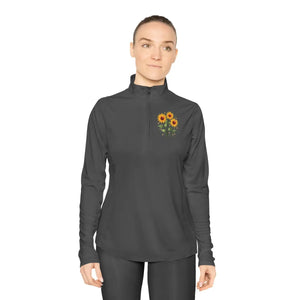 Floral Ladies Quarter-zip Pullover - Sunflower Design - Dipaliz - Sweatshirts
