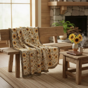 Sunflower & Midnight Floral Woven Throw Blanket - Blankets