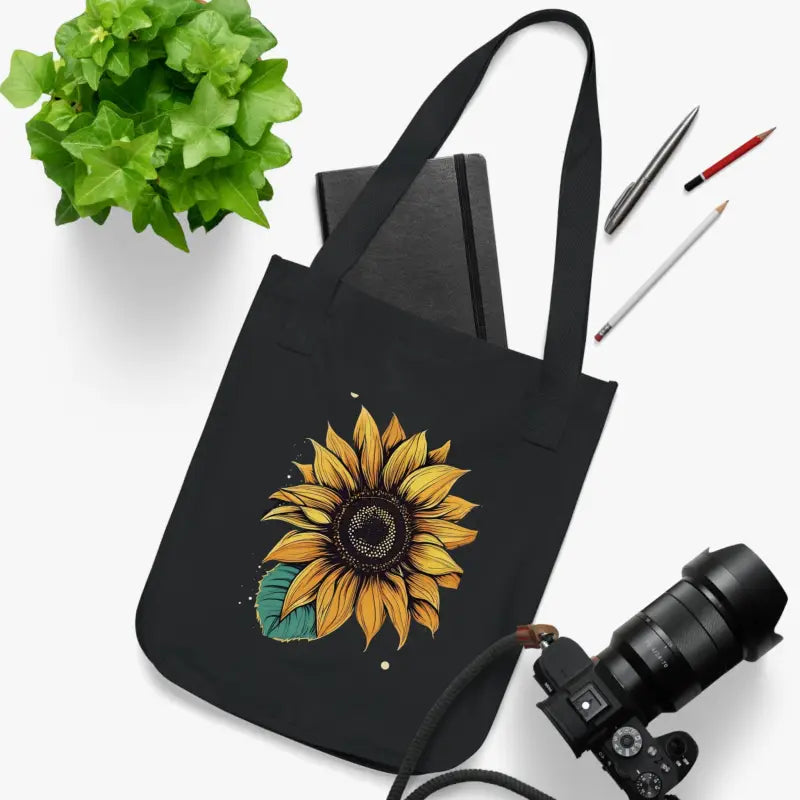 Sunflower Organic Canvas Tote: Eco-friendly & Chic - one Size / Black Bags