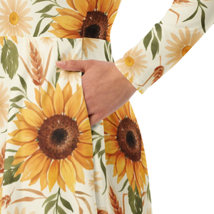Sunflower Pattern Sleeve Midi – Organic Cotton - Dipaliz - Dresses - Xs