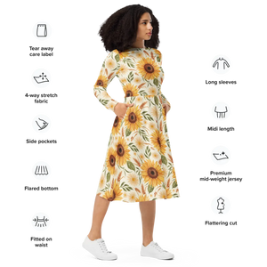 Sunflower Pattern Sleeve Midi – Organic Cotton - Dipaliz - Dresses - Xs