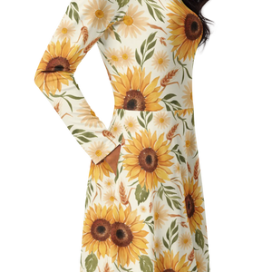 Sunflower Pattern Sleeve Midi – Organic Cotton - Dipaliz - Dresses - Xs