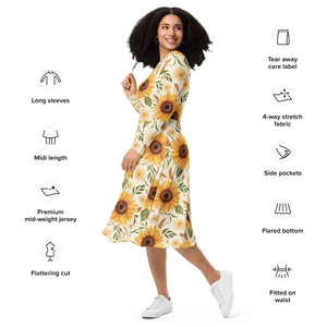 Sunflower Pattern Sleeve Midi – Organic Cotton - Dipaliz - Dresses - Xs