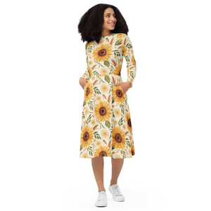 Sunflower Pattern Sleeve Midi – Organic Cotton - Dipaliz - Dresses - Xs