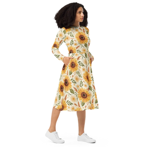 Sunflower Pattern Sleeve Midi – Organic Cotton - Dipaliz - Dresses - Xs