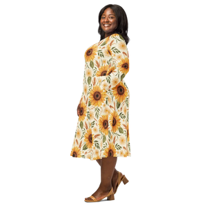 Sunflower Pattern Sleeve Midi – Organic Cotton - Dipaliz - Dresses - Xs