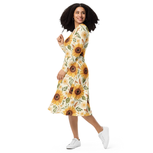 Sunflower Pattern Sleeve Midi – Organic Cotton - Dipaliz - Dresses - Xs