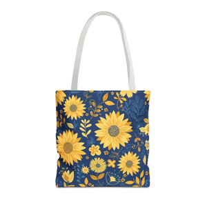 Sunflower Pattern Tote Bag - Navy Floral Canvas - Dipaliz - Bags