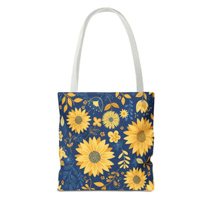 Sunflower Pattern Tote Bag - Navy Floral Canvas - Dipaliz - Bags