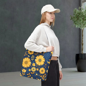 Sunflower Pattern Tote Bag - Navy Floral Canvas - Dipaliz - Bags