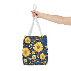 Sunflower Pattern Tote Bag - Navy Floral Canvas - Dipaliz - Bags