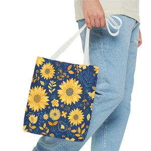 Sunflower Pattern Tote Bag - Navy Floral Canvas - Dipaliz - Bags