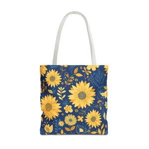 Sunflower Pattern Tote Bag - Navy Floral Canvas - Dipaliz - Bags