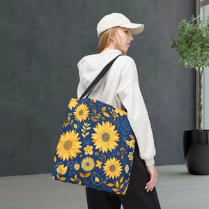 Sunflower Pattern Tote Bag - Navy Floral Canvas - Dipaliz - Bags