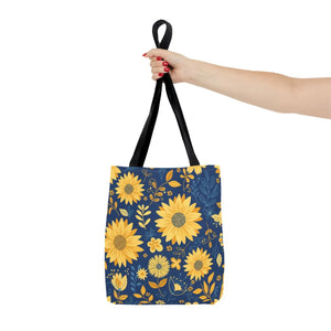 Sunflower Pattern Tote Bag - Navy Floral Canvas - Dipaliz - Bags
