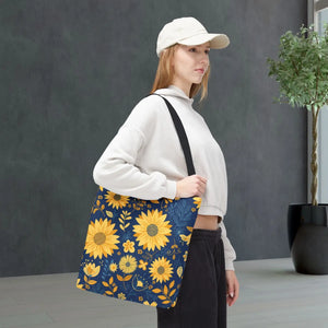 Sunflower Pattern Tote Bag - Navy Floral Canvas - Dipaliz - Bags