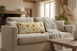Broad green leaves breaking up the yellow, DipaliZ sunflower pillowcase