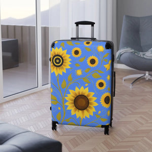 Bright Blue Floral Sunflower Suitcase - Dipaliz - Suitcases