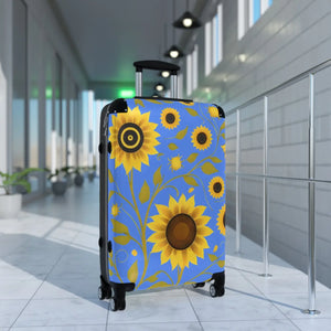 Bright Blue Floral Sunflower Suitcase - Dipaliz - Suitcases