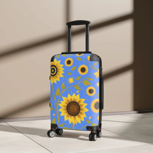 Bright Blue Floral Sunflower Suitcase - Dipaliz - Suitcases
