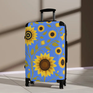 Bright Blue Floral Sunflower Suitcase - Dipaliz - Suitcases