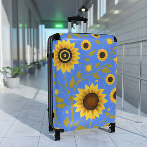 Bright Blue Floral Sunflower Suitcase - Dipaliz - Suitcases