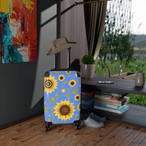 Bright Blue Floral Sunflower Suitcase - Dipaliz - Suitcases