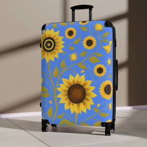 Bright Blue Floral Sunflower Suitcase - Dipaliz - Suitcases