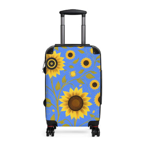 Bright Blue Floral Sunflower Suitcase - Dipaliz - Suitcases