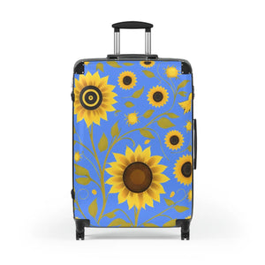 Bright Blue Floral Sunflower Suitcase - Dipaliz - Suitcases