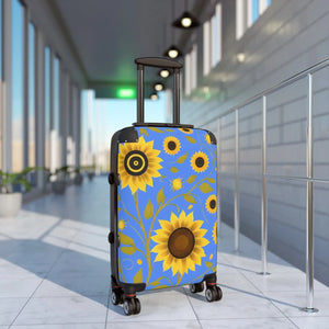 Bright Blue Floral Sunflower Suitcase - Dipaliz - Small / Black - Bags