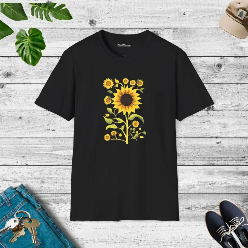 Unisex Softstyle T-shirt: Comfy Cotton in Sunflower Style - Black / s T-shirt