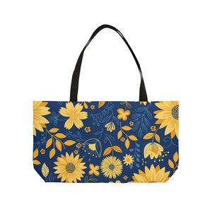 Bags - Sunflower Weekender Tote Bag - Navy Floral Travel Beach - Dipaliz 24’’ × 13’’