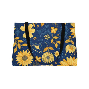 Bags - Sunflower Weekender Tote Bag - Navy Floral Travel Beach - Dipaliz 24’’ × 13’’