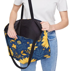 Bags - Sunflower Weekender Tote Bag - Navy Floral Travel Beach - Dipaliz 24’’ × 13’’