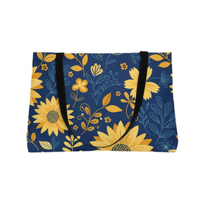 Bags - Sunflower Weekender Tote Bag - Navy Floral Travel Beach - Dipaliz 24’’ × 13’’