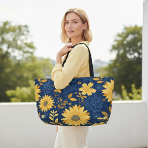 Sunflower Weekender Tote - Navy Floral Travel Bag - Dipaliz - Luggage & Bags