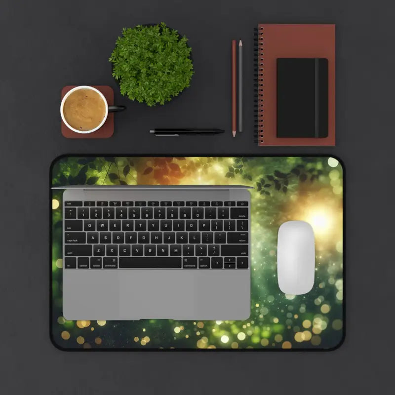 Transform your Workspace with a Sunlit Forest Neoprene Desk Mat - 12’’ × 18’’ Home Decor