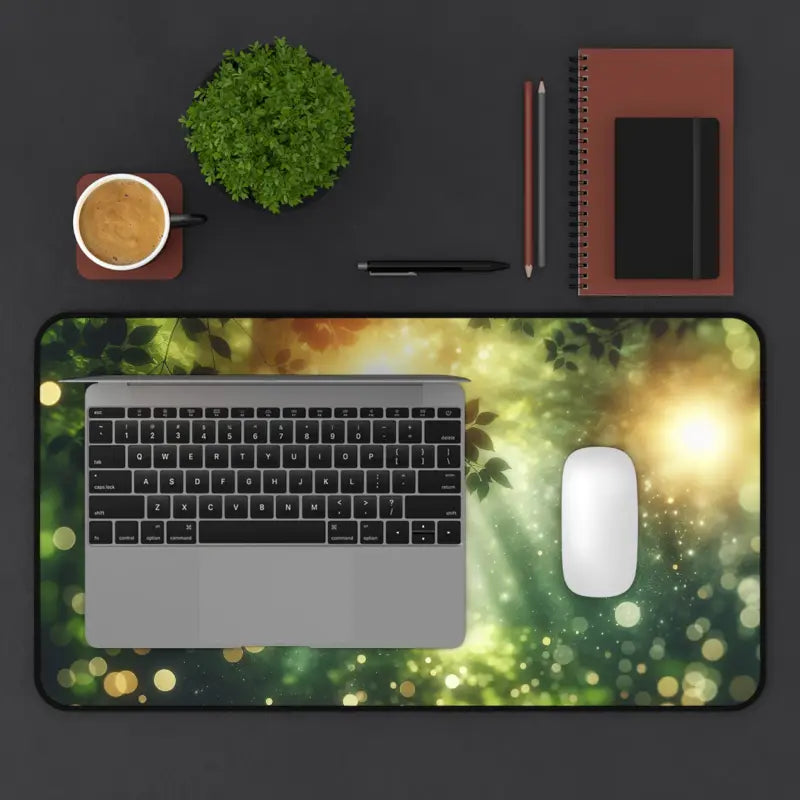 Transform your Workspace with a Sunlit Forest Neoprene Desk Mat - 12’’ × 22’’ Home Decor