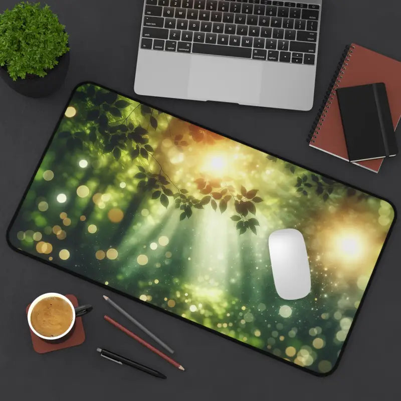 Transform your Workspace with a Sunlit Forest Neoprene Desk Mat - Home Decor