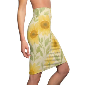 Premium Sunny Floral Women’s Pencil Skirt - Curve Hugging - Dipaliz - Skirts