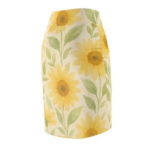Premium Sunny Floral Women’s Pencil Skirt - Curve Hugging - Dipaliz - Skirts