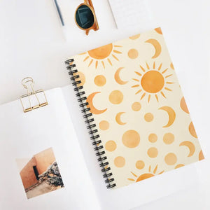 Sunny Moon Phase Spiral Notebook - Ruled Creative Journal - Dipaliz - one Size - Notebooks & Notepads