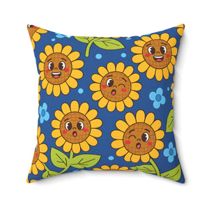 Sunny Smiles Decorative Pillow, Cute Cartoon Sunflower Throw - Pillows