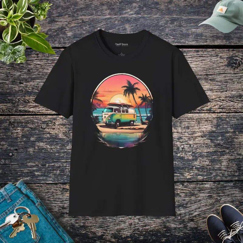 Vintage Van Vibes Sunset Voyage Tee - Black / s T-shirt