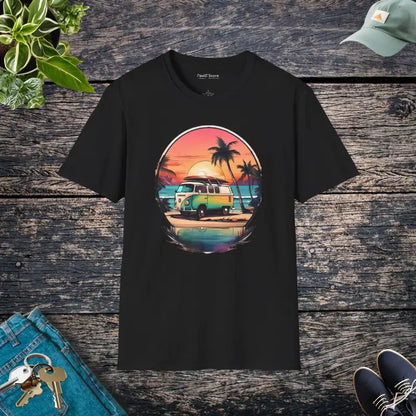 Vintage Van Vibes Sunset Voyage Tee - Black / s T-shirt