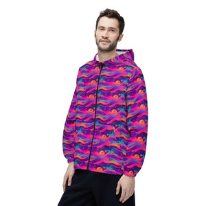 Outerwear - Sunset Wave Windbreaker - Colorful Neon Surf Pattern - Dipaliz