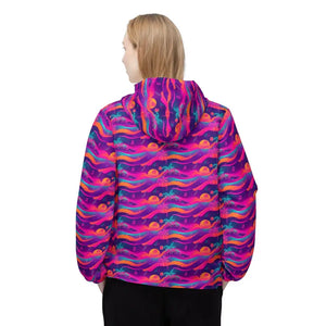 Outerwear - Sunset Wave Windbreaker - Colorful Neon Surf Pattern - Dipaliz